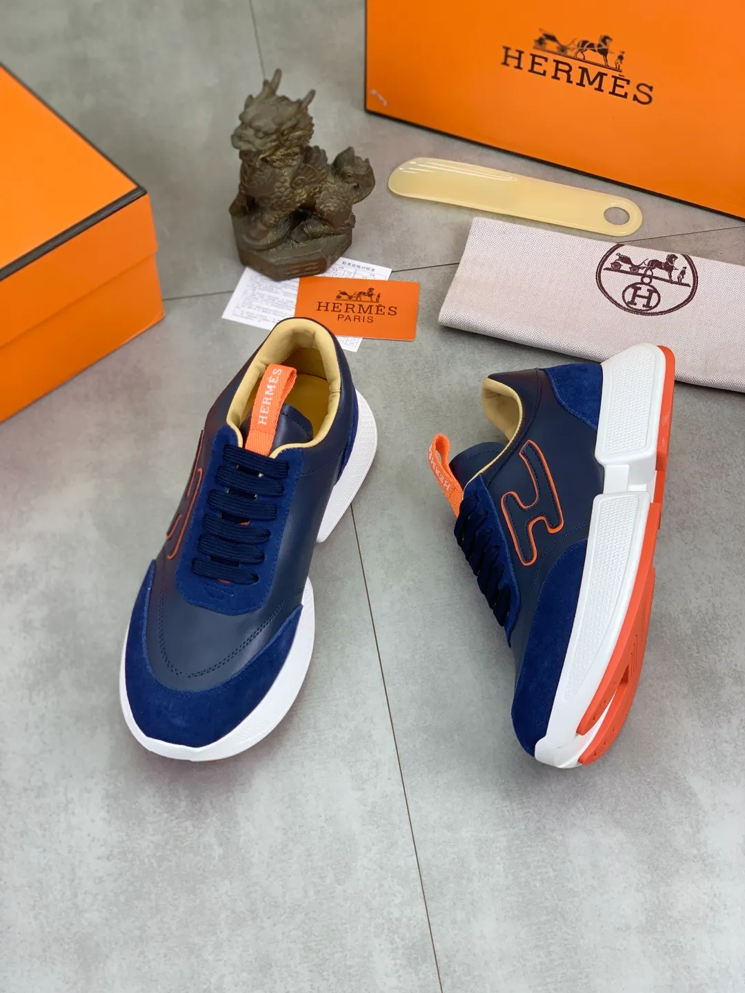 Men's shoes 💰P460 new style [HERMES] Hermès - High-end quality original order - Upper: 🔝 Napa calfskin, sewn brand 'H' totem - Inner: water-dyed cowhide - Outsole: ultra-light TPU foam; molded outsole - Ultra-high quality control·Fine workmanship: highlighted (high-end·luxury·grade) -Size: 38-44 (45 can be customized)·